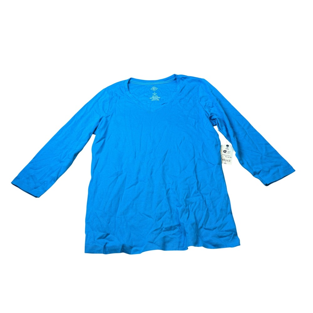 MSRP $22 St. John's Bay Womens L Tall Blue V Neck 3/4 Sleeve T-Shirt